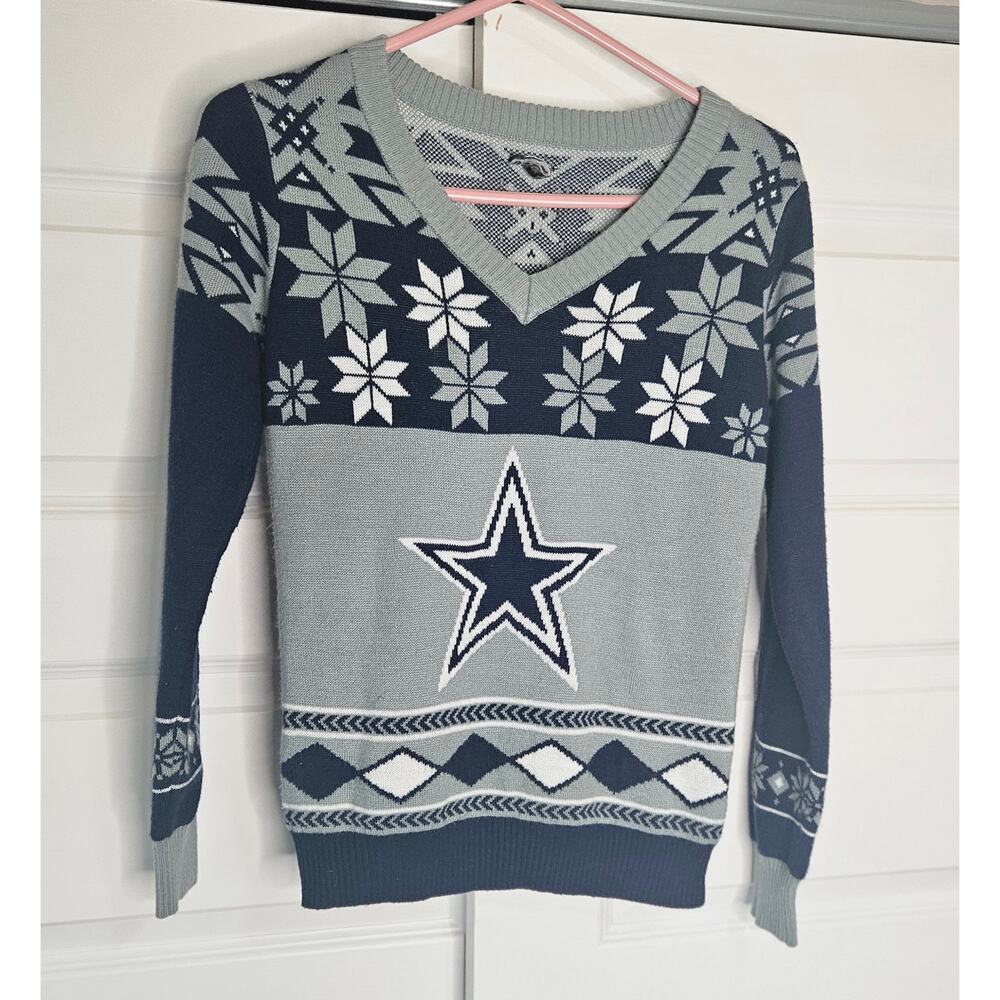 KLEW NFL Dallas Cowboys Fair Isle Snowflake V-Neck Sweater Small No Size Tag